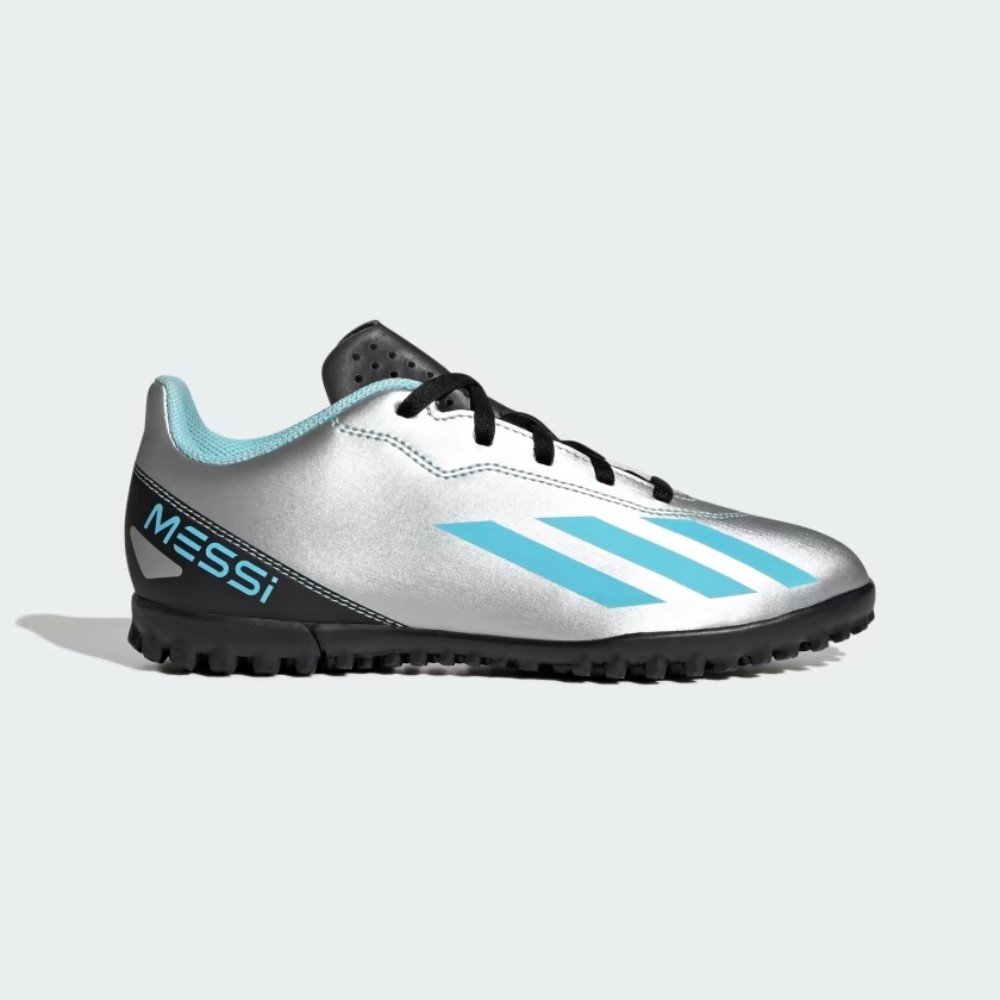 Chuteira Society JR Adidas X Crazyfast Messi 4 - Prata/Azul