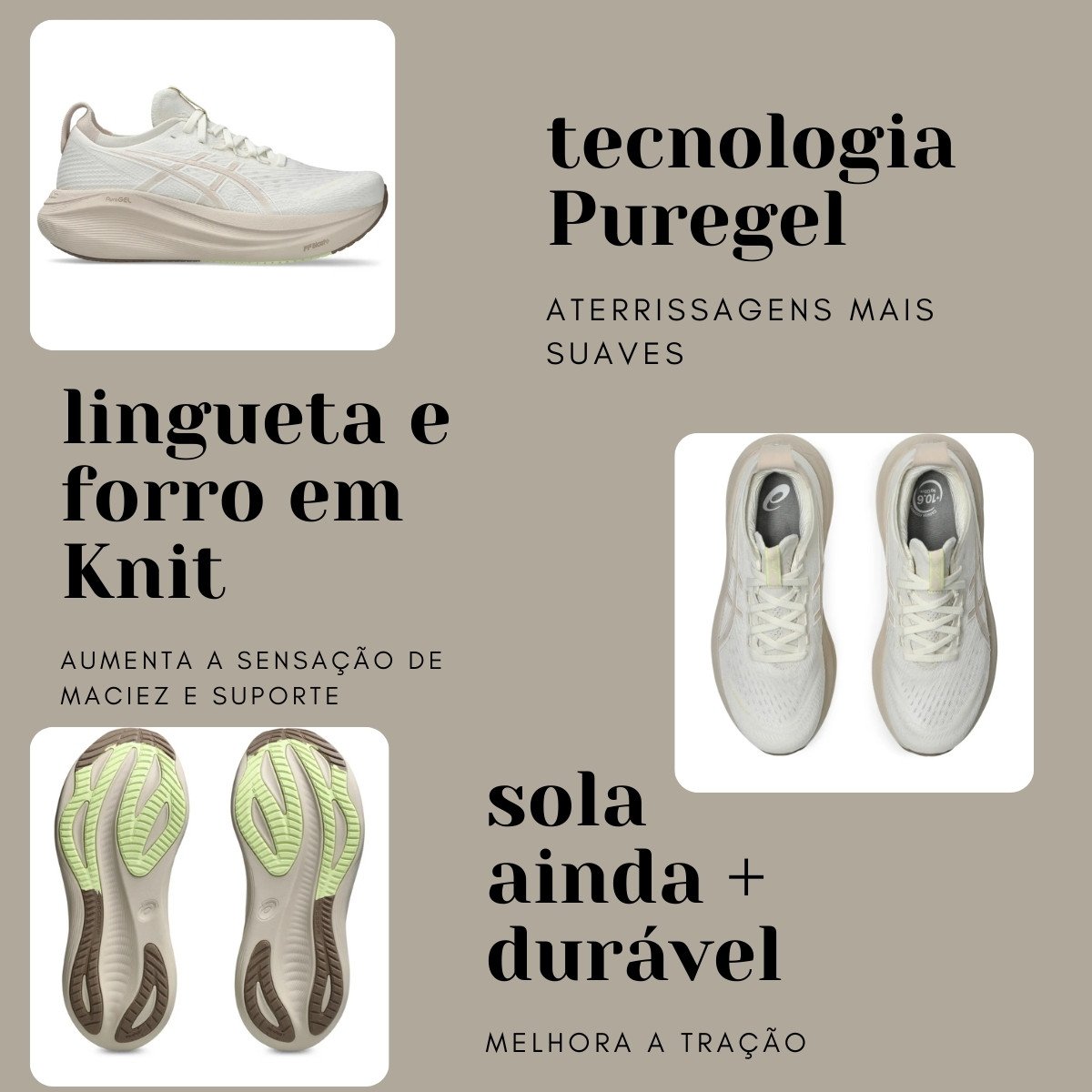 Tênis Feminino Gel Nimbus 27 Cream Asics - Bege - KellesNet