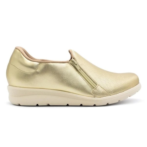 Tênis Feminino Usaflex Slip On Zíper Couro UltraConfort Dourado