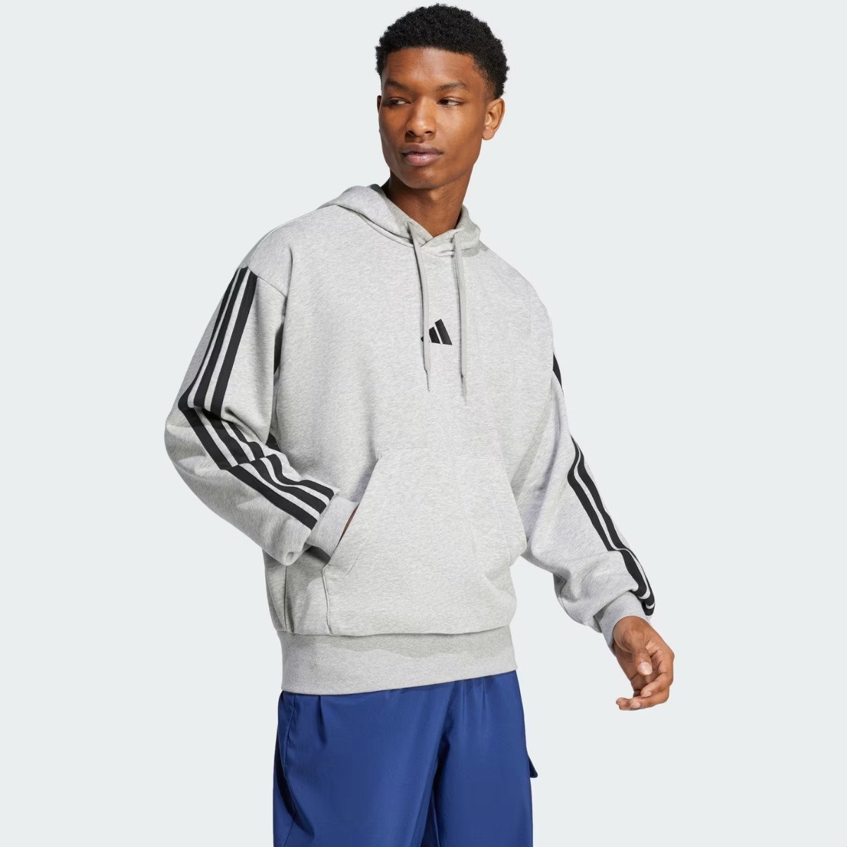 Moletom Masculino Capuz 3 Stripes Adidas - Cinza - KellesNet